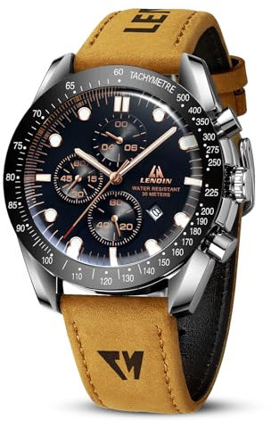 LN LENQIN Montre Homme Montres analogiques à Quartz pour Hommes Montres-Bracelets pour Hommes, étanches à 30 m Montre d'affaires à la Mode en Cuir
