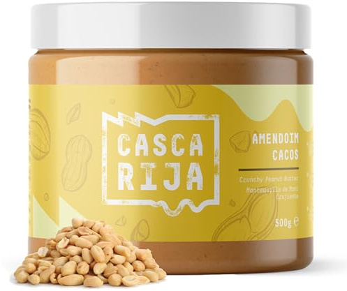 CASCA RIJA: Krissigt Jordnötssmör 500g | 99,8% Rostade Jordnötter + 0,01% Mald Kanel + 0,01% Ingefärapulver | 100% Naturligt och Krispigt med Rostade Jordnötsbitar, Vegansk
