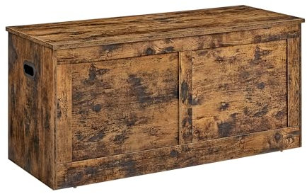 VASAGLE Chest, Blanket Box with 2 Safety Hinges, Shoe Storage Bench, Barn Style, 40 x 100 x 46.5 cm, for Hallway, Bedroom, Living Room, Rustic Brown LSB164K01