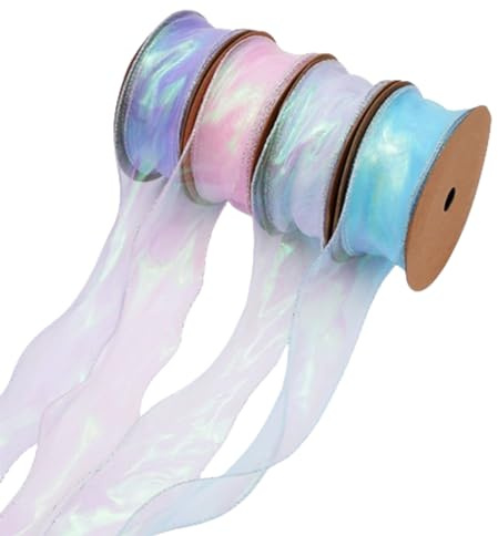 Wisafory 40 Yards Organzaband Dekoband Geschenkband Schimmernd Organza Band mit Drahtkante Schleifenband Stoffband Organza Bänder Bastelband für Blumensträuße Geschenkverpackung 4 Farben 4cm | Schimmerndes Organza Band, Schleifenband, Bastelzubehör, Blumenstrauß, Hochzeit, Geschenkverpackung, Dekoration