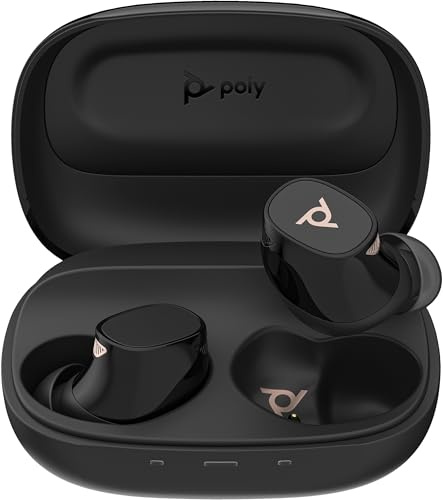 Poly Voyager Free 20 In-Ear-Headset und Ladeetui, USB-C, Noise Cancelling, KI-Geräuschunterdrückung, Sprachsteuerung, QI Wireless Charging, bis zu 12 Stunden Hördauer, Schwarz