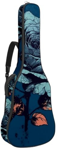 Gitarrentasche Schutzhülle für 40/41/42 Zoll Akustikgitarre mit Zubehörfach, wasserdichte Gigbag, Blau und Schwarz Rose, Mehrfarbig Nr. 04, 42.9x16.9x4.7 in, Gitarrentasche