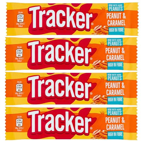 Tracker Chocolate Peanut Caramel Bar 37g Pack of 4 Vegeterian Toffee Cereal Oats Roasted Nuts Nutrition Protein High in Fibre Healthy Snack with Welari Thank You Card | (4pack) (148g)