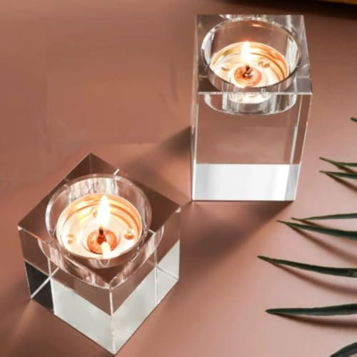 eKsdf 2er Set Solide Kristall Teelichthalter Kerzengläser Groß Kerzenhalter Kristallglas Kerzenständer Stabkerzen Halter für Bar Party Wohnzimmer Tischdeko Hochzeit Geburtstag Weihnachten Esstisch