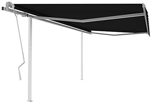 Wenjingqi-3070019 Manuelle Markise mit Pfosten, Anthrazit, 4 x 3,5 m