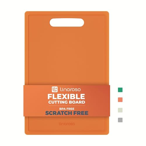 Linoroso Tagliere da Cucina in Plastica - Senza BPA, Flessibile, Antigraffio, Leggero e Portatile - 25x35 cm con Scanalatura per Succhi, Lavabile in Lavastoviglie - Arancia