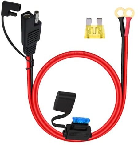 HuaLiSiJi Cable SAE a Batería 12V 24V 14AWG Conector Con Fusibles 20A Cables de Conexión Con Tapa Antipolvo, Para Cargar Baterías de Automóviles y Motocicletas (1m)
