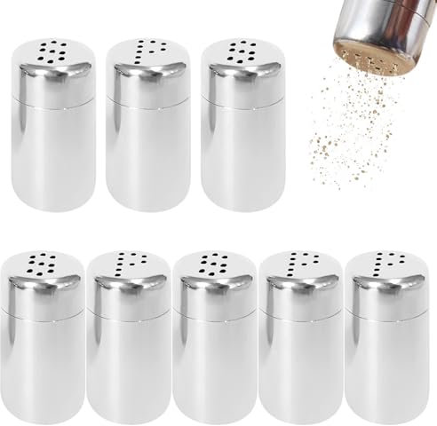 8 mini spargisale, in acciaio inox, con fori, 5 ml, portatile, per il pranzo, sale e spezie, campeggio, pepe, viaggio, uova, pepe