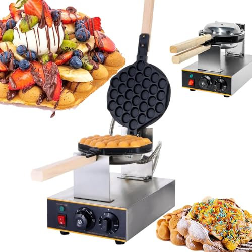 pedenencelia Máquina para Hacer Gofres con Burbujas,Máquina para Hacer Gofres Giratoria 108 °/50-250 ℃,1400 W con Revestimiento Antiadherente,para Cafetería/Tienda De Postres