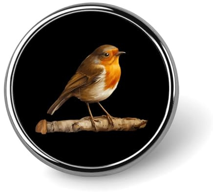 Rotkehlchen-Vogel auf Holz, runde Brosche, Anstecknadel, Krawatte, Anzug, Kleid, Accessoires für Männer und Frauen, Hochzeit, Geburtstag