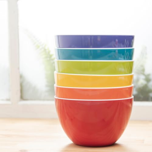 bzyoo Juego de 6 cuencos grandes, cuencos de melamina ColorPop de 5.5 pulgadas, 30 onzas, sin BPA, para pasta, sopa, cereales, ensaladas, comidas rápidas y fáciles, guarniciones y fiestas, brillante