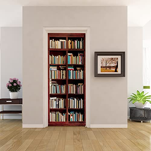 Adesivi per Porte Interne 3D Carta Parati Porta Fotomurali Poster Wallpaper Sticker Murale Parete Autoadesiva per Camera da Letto Soggiorno Decorativi 77x200 Libreria