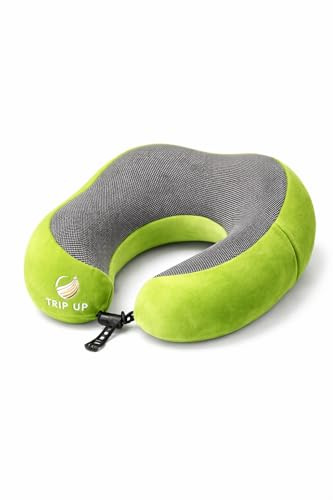 Trip Up Reisekissen Memory Foam – Nackenkissen Flugzeug & Auto – ergonomisch, samtweich, atmungsaktiv – waschbar & einstellbar – Grün (Cedar Green)