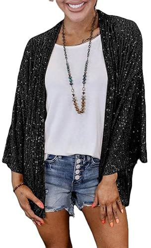 Cardigan Donna Elegante,Cardigan con Paillettes Oro Aperto Davanti Festa Corto Shrug Glitterato Scintillante Aperto Davanti Cappotto Abiti Spolverino per Sera Ballo Rave Abiti Donna Cardigan Festivo