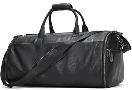 LUUFAN Echtes Leder Garment Bag Großes Fassungsvermögen Reisetasche Business Suit Carrier Bag mit Schuhfach, Männer Frauen Duffel Taschen für Overnight Gym Sports Weekend, Schwarz