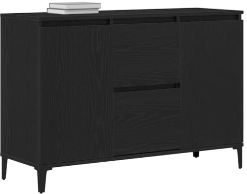 vidaXL Sideboard med låda Svart Ek 104 x 35 x 70 cm Konstruerat trä, Stiligt sidobord för vardagsrum, fyrkantig förvaring, modern träskåp, smart lösning för ordning