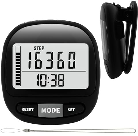 Flintronic 3D Walking Pedometer with Clock with Clip Lanyard, Track Steps in Real Time, Pedometer for Older Kids/Fitness Men/Women/Elders