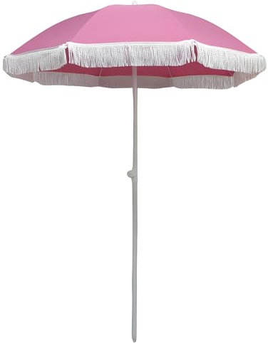 XOBRJQZ Boho Outdoor-Sonnenschirm, kleiner UPF 50 Fransen Strandschirm, Tragetasche, höhenverstellbar für Balkon, Garten, Terrasse, Strand