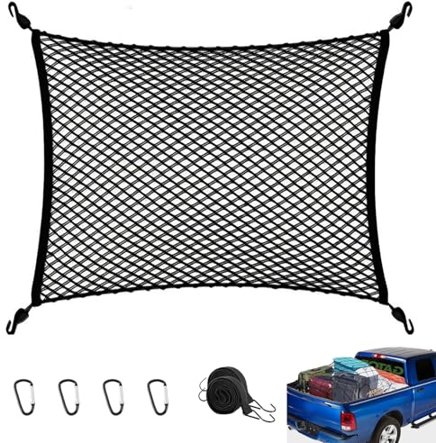 Red para equipaje de 120 x 120 cm, para maletero de coche [máx. 210 x 210 cm extensible], doble capa, separación de equipaje con 4 mosquetones de acero, 4 ganchos ABS y 2 correas de sujeción, para la