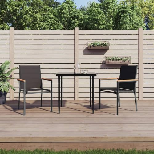 QZZCED Gartenstühle 2 STK. Schwarz Gartenbestuhlung Terrassenstühle für Innenhöfe 55x61,5x90 cm Textilene und Stahl