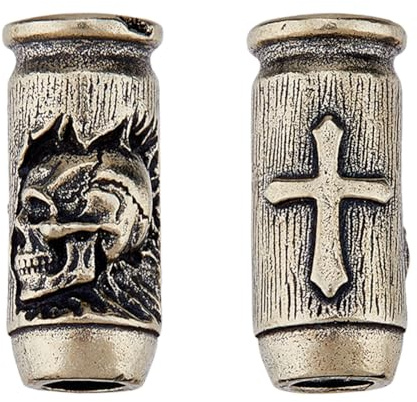 DICOSMETIC 2 Stück Messing Paracord Perlen Großhandel Messer Lanyard Perlen Schädel Kreuz EDC Charm Perle Antik Silber Säule Großloch Europäische Perle Für Messer Lanyard Schlüsselanhänger