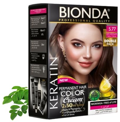Bionda Professional Hårfärg 5.77 Het Choklad 200 ml Dubbelpack Keratin | Permanent cremefärg med keratin och moringa som täcker grått till 100% och ger jämn, långvarig färg med lyster