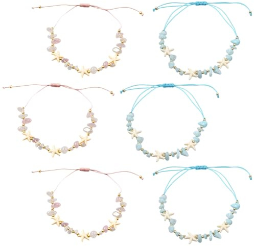 GOMAKERER 6 Stück 2 Farben Muschel Seestern Armband, Bunte Seestern Perlen Armbänder Stapelbar Armreif Sommerstrand Armband Handgefertigt Für Damen
