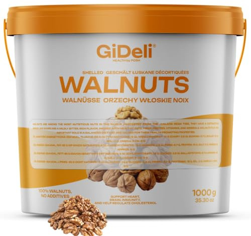 GiDeli Walnüsse 1kg im Eimer - Walnusskerne ungesalzen ohne Schale reich an Omega-3 - ideal als gesunde Zwischenmahlzeit