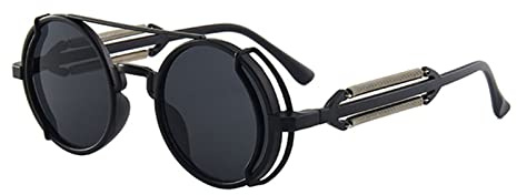 TLMDXTEU Steampunk-Brille Herren Runde Punkbrille Gothic Damenbrille Runde Vintage-Gothic-Cosplay(Red mirror)