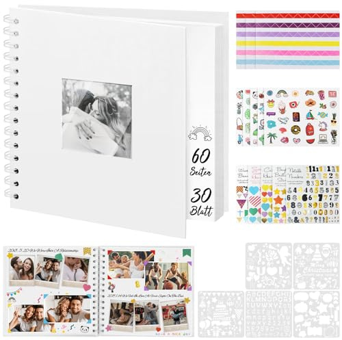 ZYNERY Fotoalbum zum Selbstgestalten, 8-inch Scrapbook Spiralalbum Fotobuch zum Selbstgestalten mit 60 Seiten Foto Buch Selber Gestalten für Baby Hochzeit Geburtstag Abschluss Valentinstag