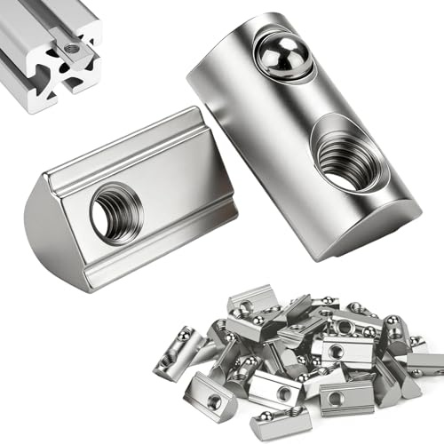 50 Stück Nutensteine M8, Nutenstein M8 40-Serie Aluprofil Nutensteine Nut 8 Nutsteine Vernickeltem Kohlenstoffstahl Gleitmutter mit Federkugel für Alu C Profil 3D Drucker CNC Europanorm