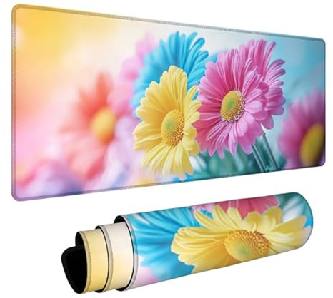 Blomma XXL musmatta, stort handskrivbord, 1 600 x 800 x 3 mm, färg, hög precision och hastighet, musmatta med gummibas, gamingtillbehör, skrivbordstillbehör, för PC-spelare, bärbar dator N-2206