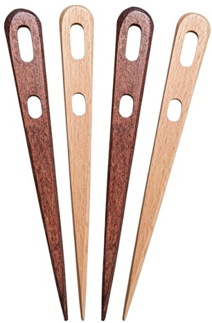 4 Pcs Beech Wood Nalbinding Needle Set Steel Tip Knotless for Wool Yarn DIY | Smooth ergonomic handle offers comfortable grip. Handcrafted traditional design for historical fibre art & craft projects