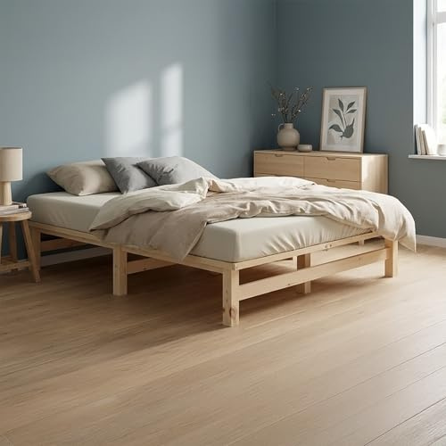 Homestyle4u Holzbett 120x200 cm Palettenbett, Massivholzbett Kiefer mit Matratze & Lattenrost, natürliches Design, Doppelbett aus Holz, Bett 120 x 200, 3165