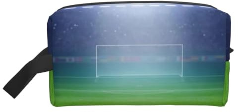 Meymuise Kulturbeutel, Fußball – Grünes Stadion mit Flutlicht | Gepolsterte große Kosmetiktasche mit Griff für Reiseutensilien, Toilettenartikel, Kosmetik, Rasierzubehör und Fitnessstudio