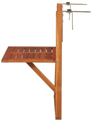 Qnhdfrt Tavolo da Balcone Sospeso Pieghevole in Acacia 64,5x44x80 cm | Ottimizza lo spazio su terrazza e ringhiera con il ripiano sospeso salvaspazio in legno massello naturale.