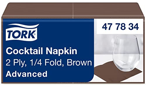 Tork 477834 Cocktailservietten Braun/Cocktail Serviette in Advanced Qualität mit 1/4 Falz / 12 x 200 (2400) Servietten / 23,8 x 24 cm (B x L)
