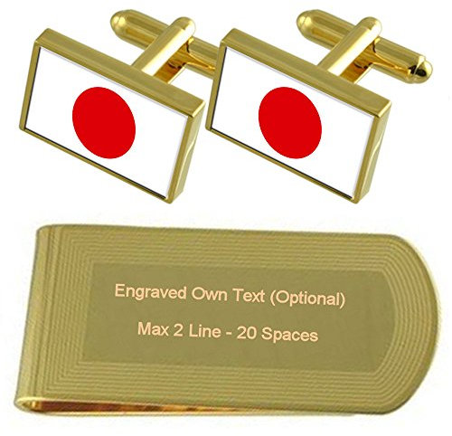 Select Gifts Japan Flagge Gold-Manschettenknöpfe Geldscheinklammer Gravur Geschenkset