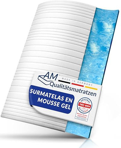 AM Qualitätsmatratzen - Surmatelas 140 x 190 en Mousse Gel - Surmatelas Souple et Adaptable - Housse Amovible et Lavable - sur Matelas memoire de Forme 140x190 6 cm - Haute qualité