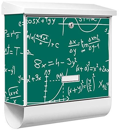 banjado® Burgwächter Briefkasten Weiß 38x39x12cm mit Motiv Kreidetafel/Briefkasten mit Zeitungsfach/Briefkasten mit Zeitungsrolle/Postkasten inkl. Montagematerial & 2 Schlüsseln