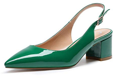 Castamere Scarpe Donna Eleganti con Tacco Medio con Cinturino Dietro la Caviglia Tacco a Blocco Tacco Alto 5 CM Pelle Verniciata Verde Scarpe EU 38.5
