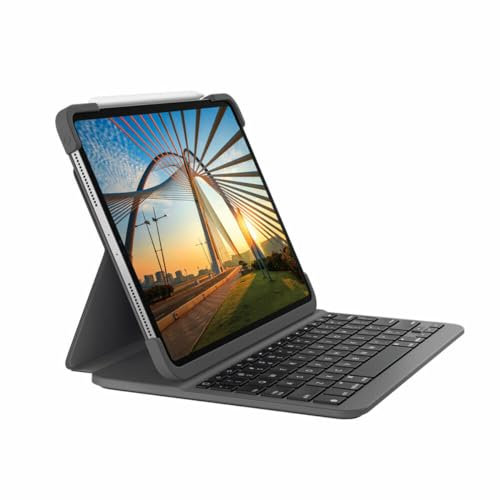Logitech Slim Folio Pro Funda con teclado Bluetooth retroiluminado para iPad Pro de 11 pulgadas (1.ª, 2.ª, 3.ª, 4.ª generación - 2018, 2020, 2021, 2022), Disposición QWERTY Español, Gris