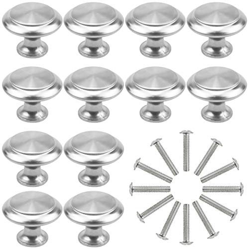 Natuce 12PCS Argento Pomelli per Porta, Ø30mm Pomolo per Mobile, Pomelli per Mobili con Viti, Maniglia per Armadietto, Pomelli per Porta, Pomelli per Cassetti per Porta, Armadio, Cassetto e Credenza