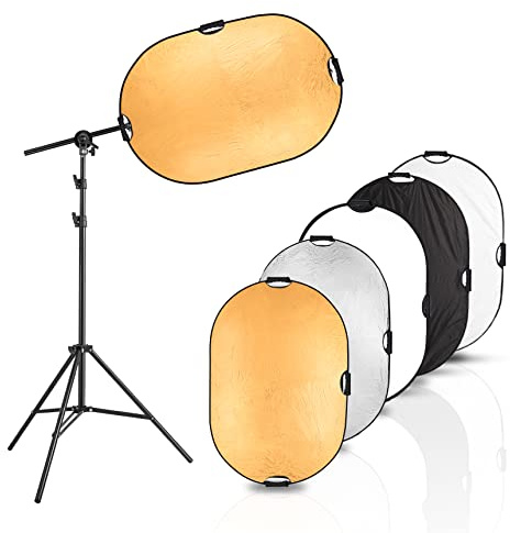 Selens Photography Reflector Stand kit, 24x36 inches 5 in 1 reflectors with 78 inches Light Stands and Extendable Holder Arm Clips for Photo Studio Lighting
