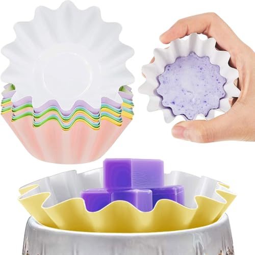 BOAO Reusable Wax Melt Liner, Pink, Blue, Green, Yellow, Purple, 50 Pieces | Reusable Leakproof Scented Cubes Liners, Fits Electric Melters Burner, Easy Clean Silicone Cups, Prevents Wax Residue Mess