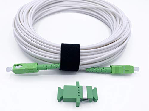 Elfcam - Cavo Fibra Ottica SC/APC per SC/APC Simplex Monomodale, Fornito con L' adattatore SC/APC per Allungare cavo fibra, Compatibile con FTTH Fibra, Bianco (15M)
