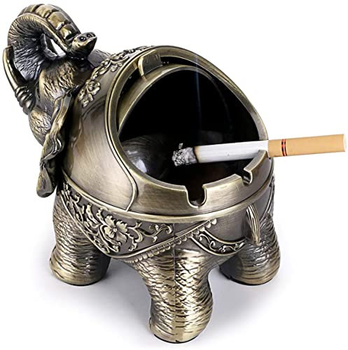 Windfester Vintage Metall Elefant Aschenbecher mit Deckel Drinnen und Draußen,Aschenbecher für Draussen,Schreibtisch Dekor für Büro Wohnzimmer Bar
