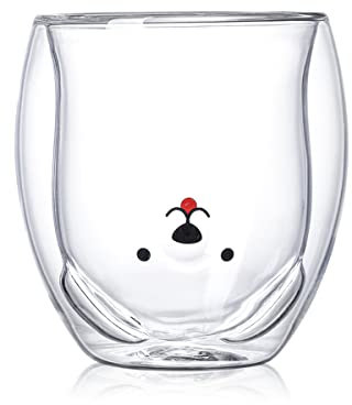 XiXiRan Taza de Vidrio de Doble Pared Con Diseño de Perro - Taza de Café Transparente de 250 ML - Vaso Térmico