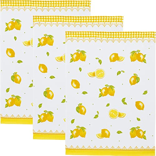Erwin Müller Geschirrtuch, Küchentuch, Trockentuch im 3er-Pack mit Druckmotiv Zitronen Größe 50x70 cm - strapazierfähig, saugkräftig, 100% Baumwolle