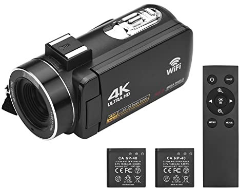 Videokamera 4K Camcorder, Andoer Vlogging Kamera für YouTube, 18X Digitalzoom, 3,0'' IPS Touchscree IR Nachtsicht Videokamera mit 2 Batterien, Fernbedienung, Tragetasche